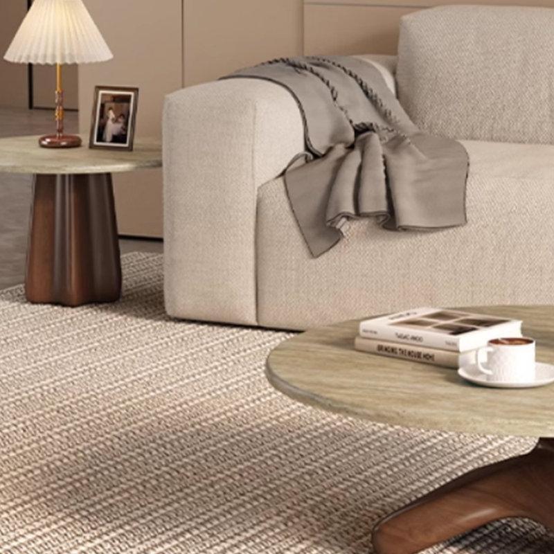 Traverten Üstü Masif Kırmızı Meşe Ayaklı Yuvarlak Orta Sehpa 100x100 cm - 104320