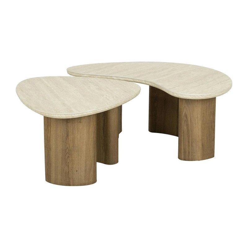 Travertine Desenli 2'li Zigon Sehpa 88x44 cm Kahverengi - 106588