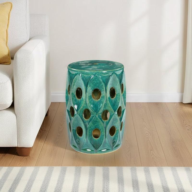 Turkuaz Seramik Suya Dayanıklı Delikli Seramik Yan Sehpa-46x34x34 cm - 113451