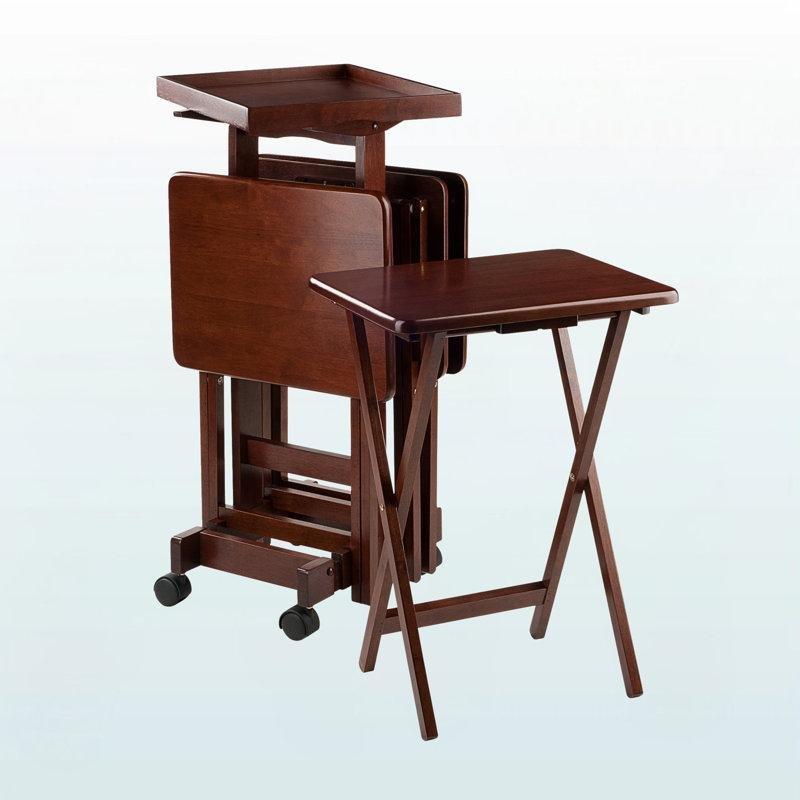 Turner Koyu Kahverengi Masif Ahşap 6 Parça Tekerlekli Çanta Zigon Sehpa Seti 48x36 cm - 108745