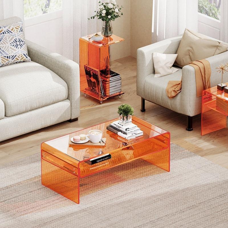 Turuncu Pleksi Plastik Orta Sehpa 80x50 cm Raflı - 105841