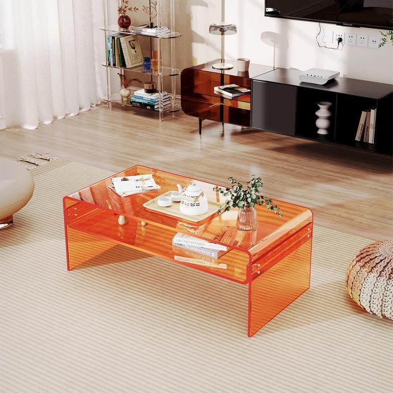 Turuncu Pleksi Plastik Orta Sehpa 80x50 cm Raflı - 105841