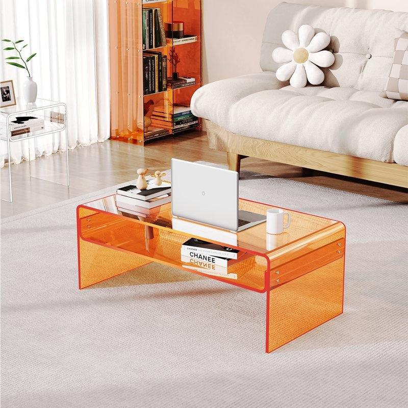 Turuncu Pleksi Plastik Orta Sehpa 80x50 cm Raflı - 105841