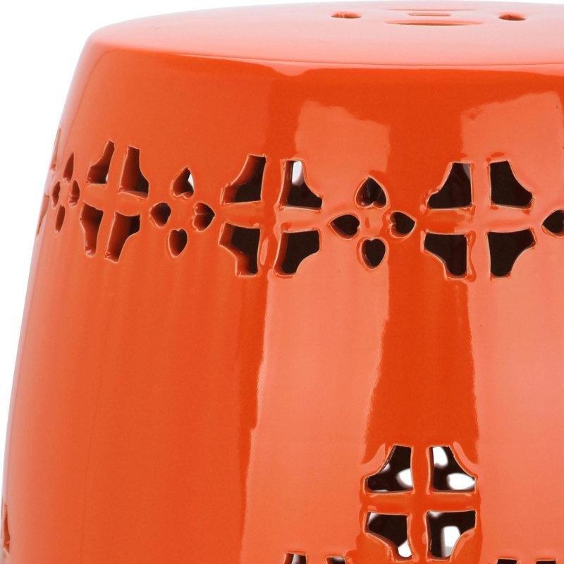 Turuncu Seramik Delikli Geometrik Seramik Yan Sehpa-46x36x36 cm - 113406