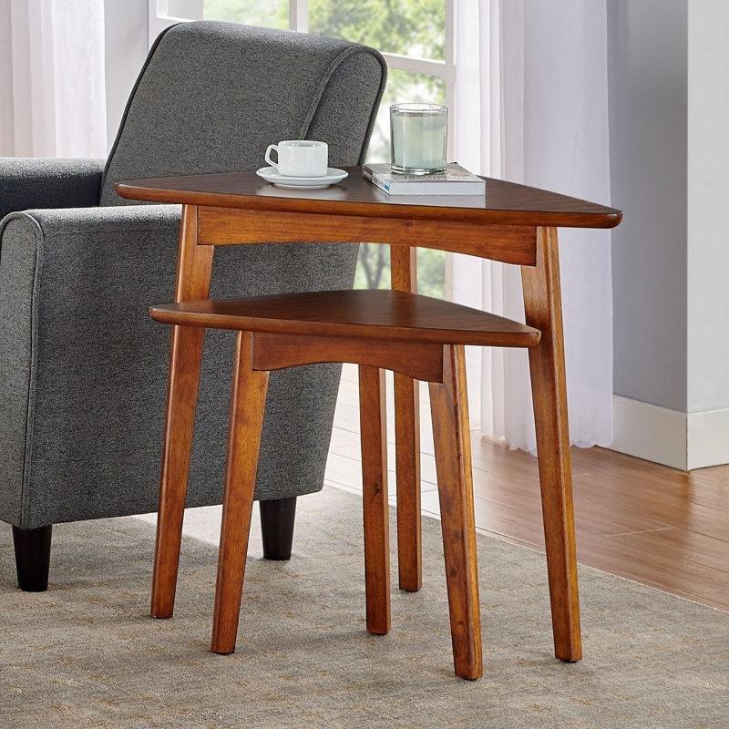 Üçgen Piramit Zigon Sehpa Seti Kahverengi Kestane 61 cm 2li - 108493