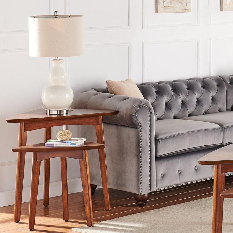 Üçgen Piramit Zigon Sehpa Seti Kahverengi Kestane 61 cm 2li - 108493