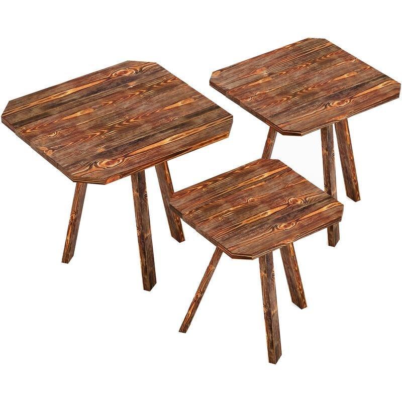 Üçlü Ahşap Zigon Sehpa Çam 40-50 cm Koyu Kahverengi - 107880