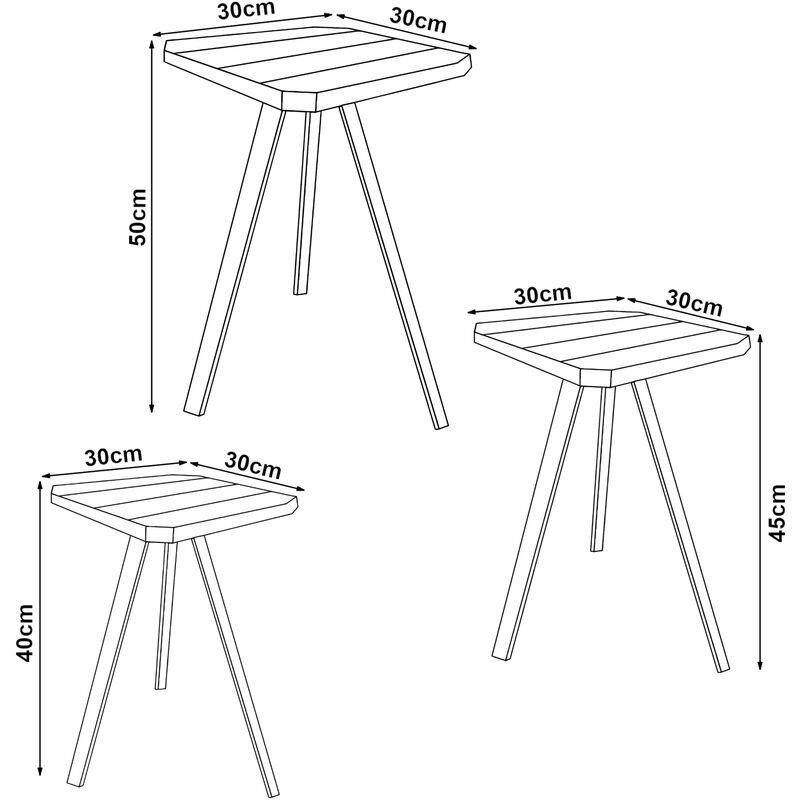 Üçlü Ahşap Zigon Sehpa Çam 40-50 cm Koyu Kahverengi - 107880