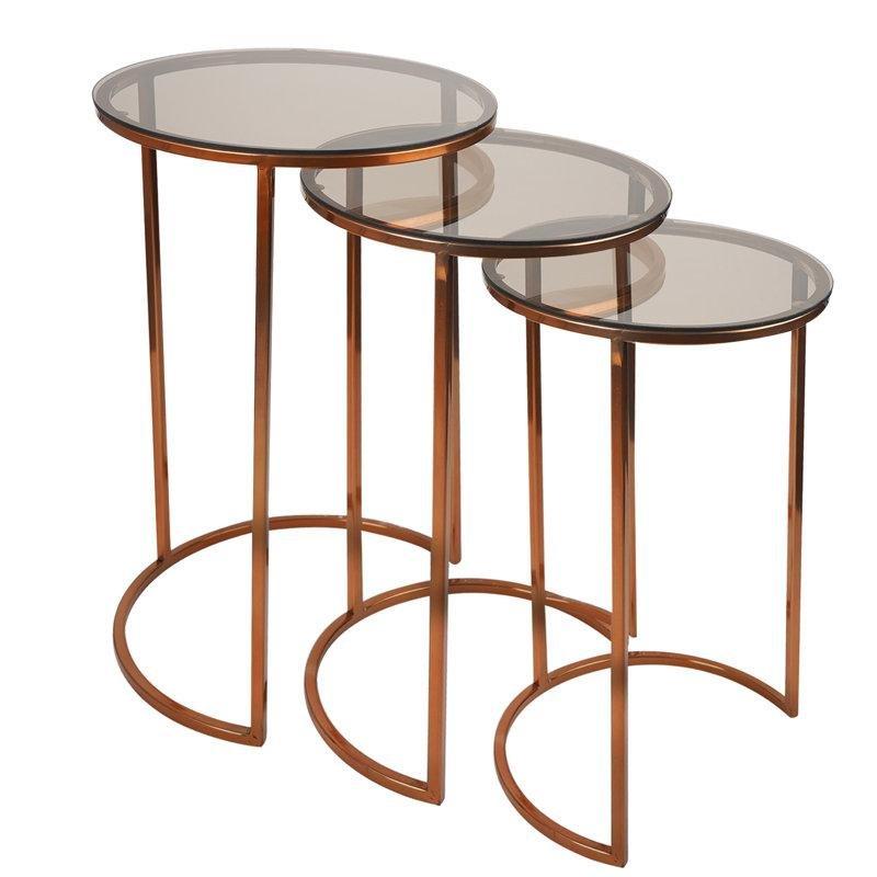 Üçlü Cam Zigon Sehpa Gold 38 cm - 108901