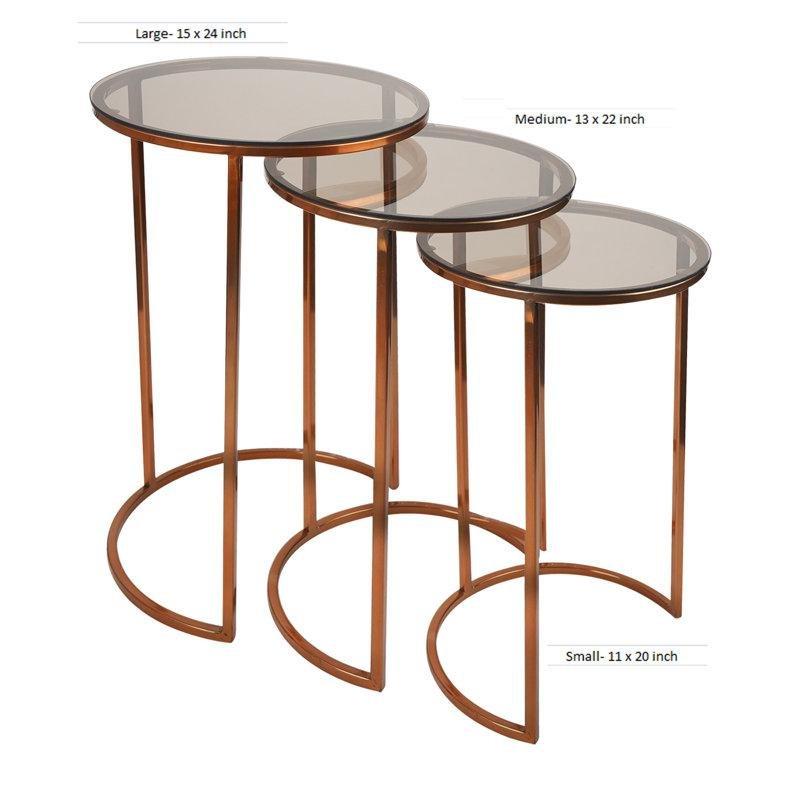 Üçlü Cam Zigon Sehpa Gold 38 cm - 108901