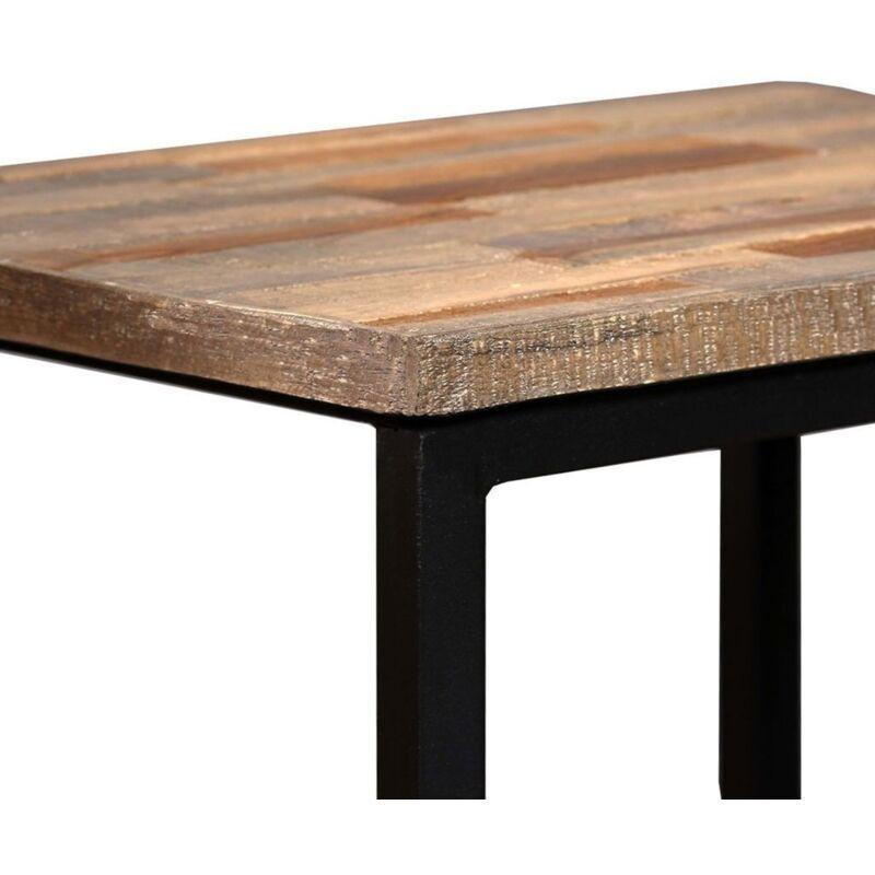 Üçlü Geri Dönüştürülmüş Teak Ahşap Zigon Sehpa Seti 45x31x60 cm Siyah Metal Ayaklı - 107076