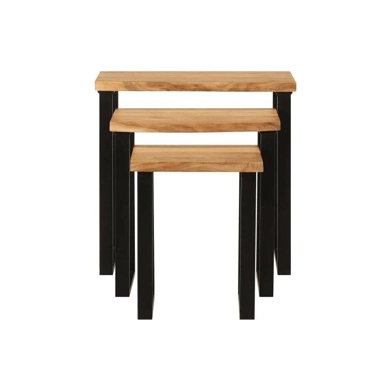 Üçlü Masif Akasya Ahşap Zigon Sehpa 60 cm Siyah Ayaklı - 106186