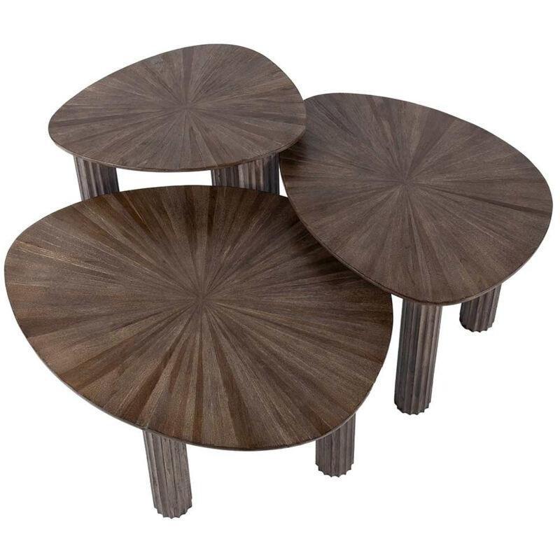 Üçlü Masif Tik Zigon Sehpa 76 cm 61 cm 51 cm Kahverengi - 107348