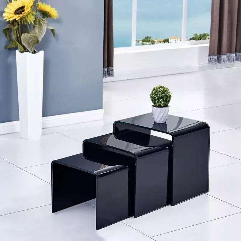 Üçlü Siyah Temperli Cam Zigon Sehpa 41x30x37 cm - 107240