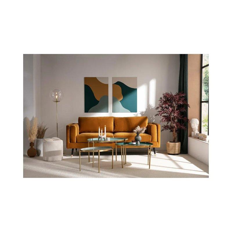 Üçlü Yuvarlak Orta Sehpa Seti Sarı-Petrol-Mavi Renkli 81x62x48 cm - 102180