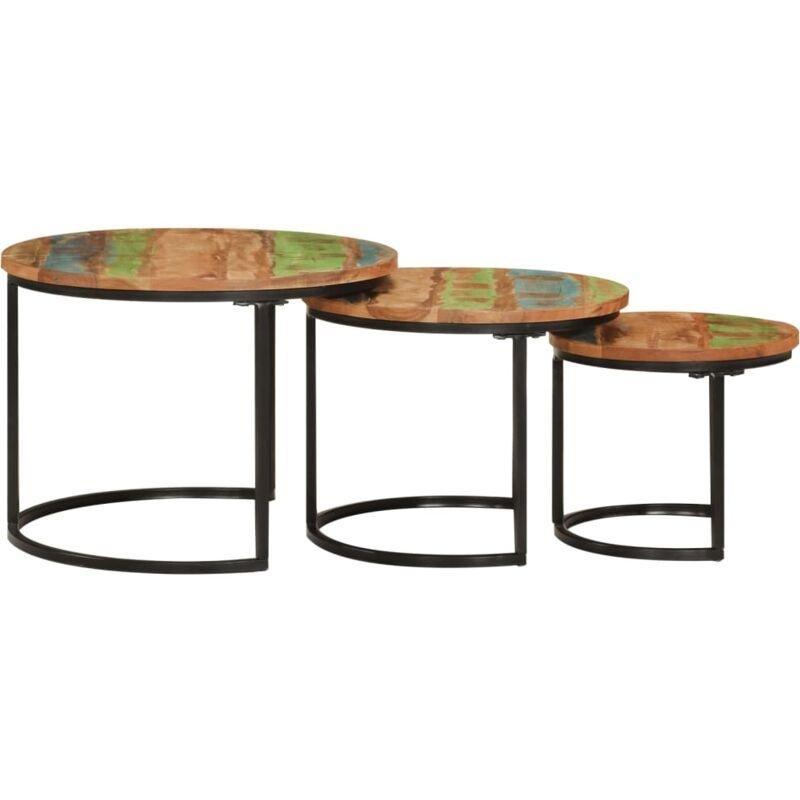Üçlü Yuvarlak Zigon Sehpa Geri Dönüştürülmüş Ahşap Siyah Metal Ayaklı 55 cm - 107246