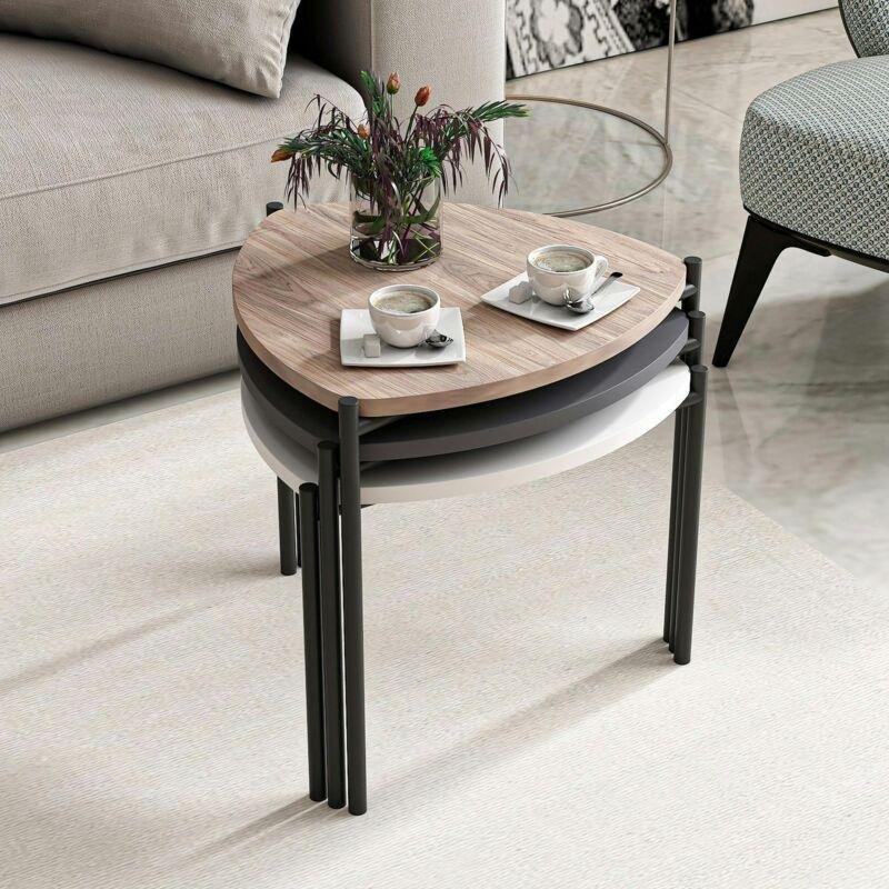 Üçlü Zigon Sehpa 45x45 cm MDF Beyaz Ceviz Antrasit - 107198