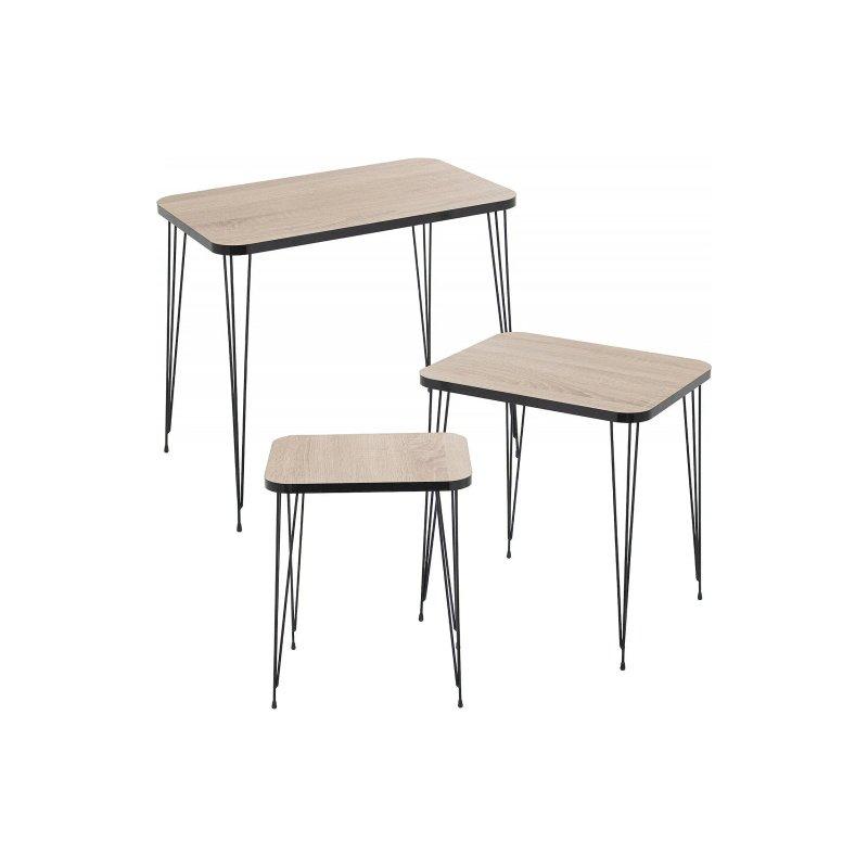 Üçlü Zigon Sehpa Ahşap Metal Ayaklı Kahverengi 60x37x53 cm - 106354