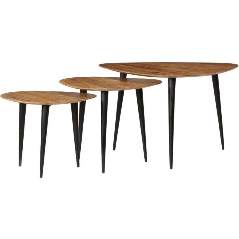 Üçlü Zigon Sehpa Akasya Ağacı Siyah Ayaklı 70x70x40 cm - 106989