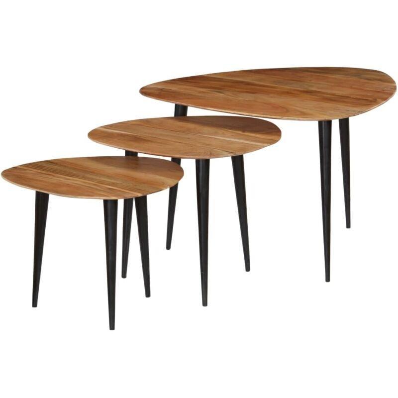 Üçlü Zigon Sehpa Akasya Ağacı Siyah Ayaklı 70x70x40 cm - 106989