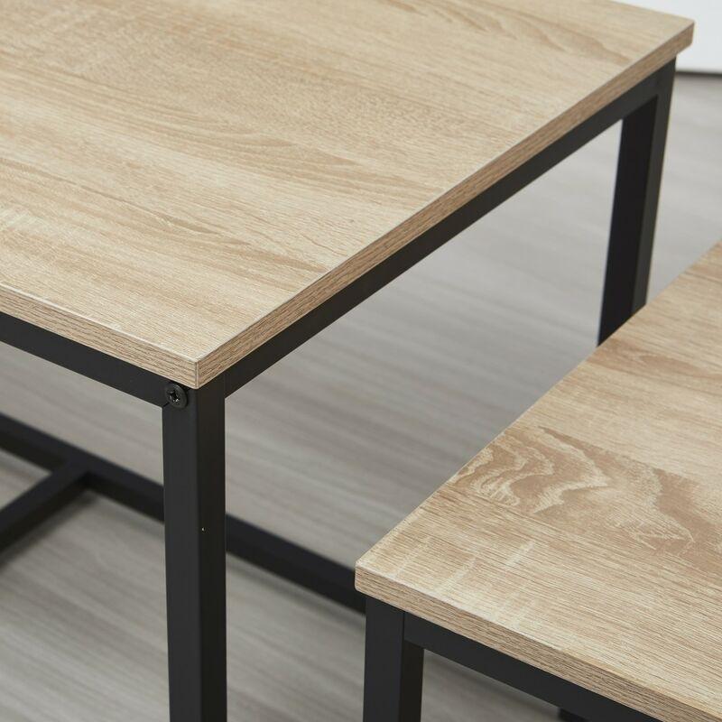 Üçlü Zigon Sehpa Beyaz Meşe Metal Ayaklı 90x45 cm - 107562