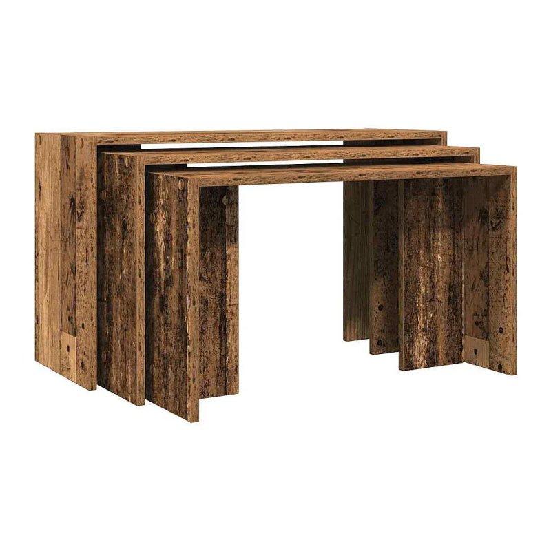 Üçlü Zigon Sehpa Eskitme Kahverengi Endüstriyel Ahşap 80 cm - 106192