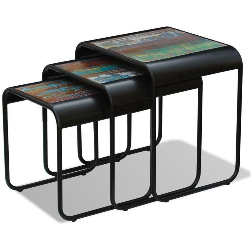 Üçlü Zigon Sehpa Geri Dönüşüm Ahşap Metal Çerçeve Renkli 54x45x56 cm - 107329