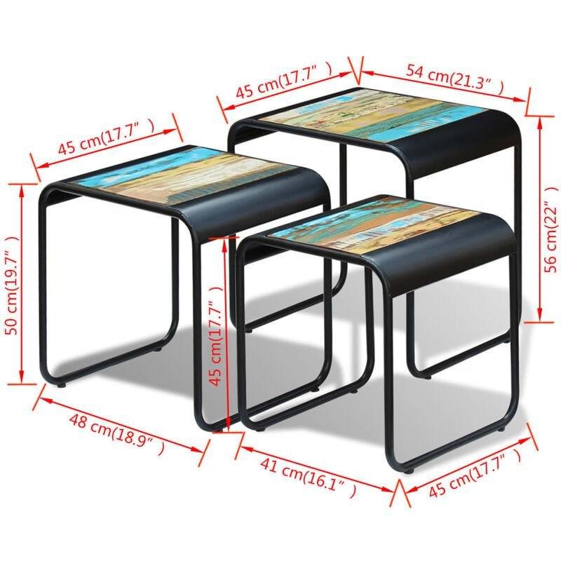 Üçlü Zigon Sehpa Geri Dönüşüm Ahşap Metal Çerçeve Renkli 54x45x56 cm - 107329