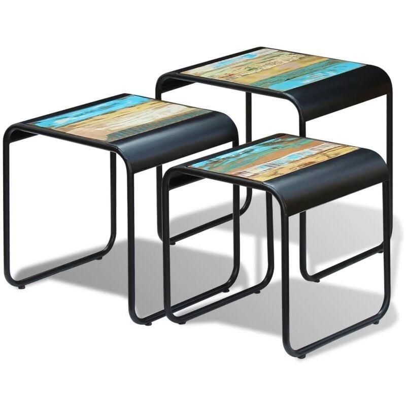 Üçlü Zigon Sehpa Geri Dönüşüm Ahşap Metal Çerçeve Renkli 54x45x56 cm - 107329