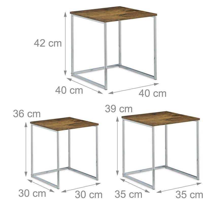 Üçlü Zigon Sehpa Kahverengi Ahşap Metal Ayaklı 40x40 cm - 107296
