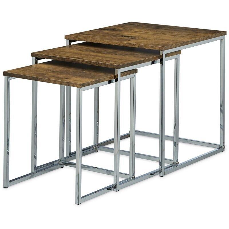 Üçlü Zigon Sehpa Kahverengi Ahşap Metal Ayaklı 40x40 cm - 107296