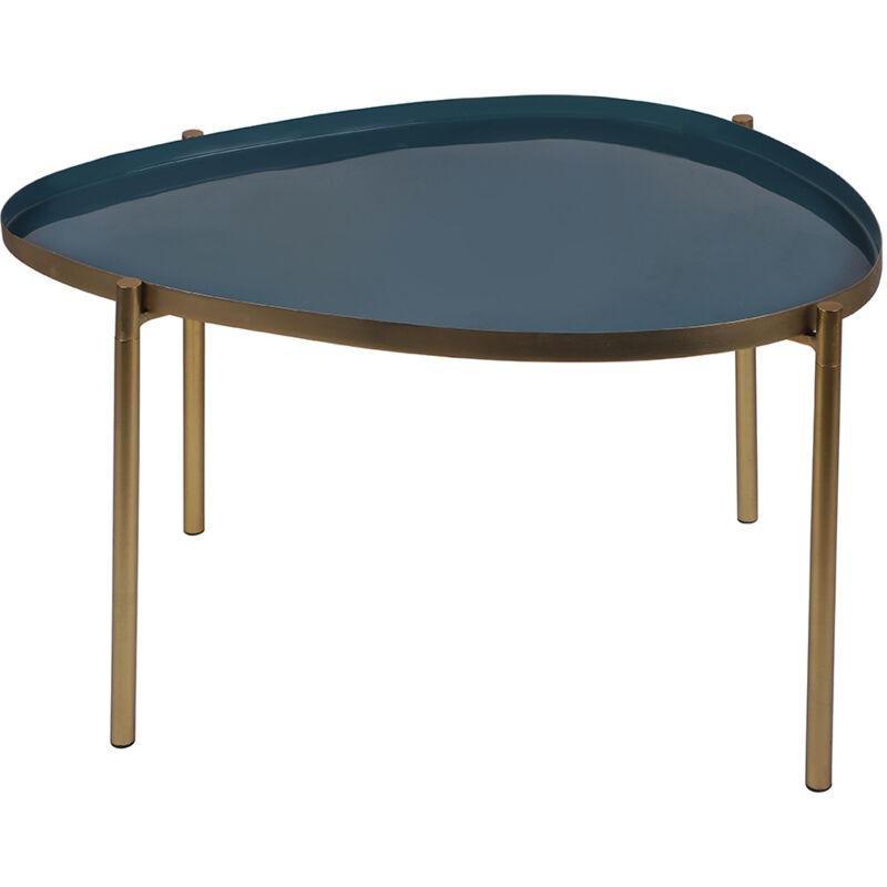 Üçlü Zigon Sehpa Lake Kaplama Hardal Sarısı Petrol Mavisi ve Mavi 81x62x48 cm - 107638