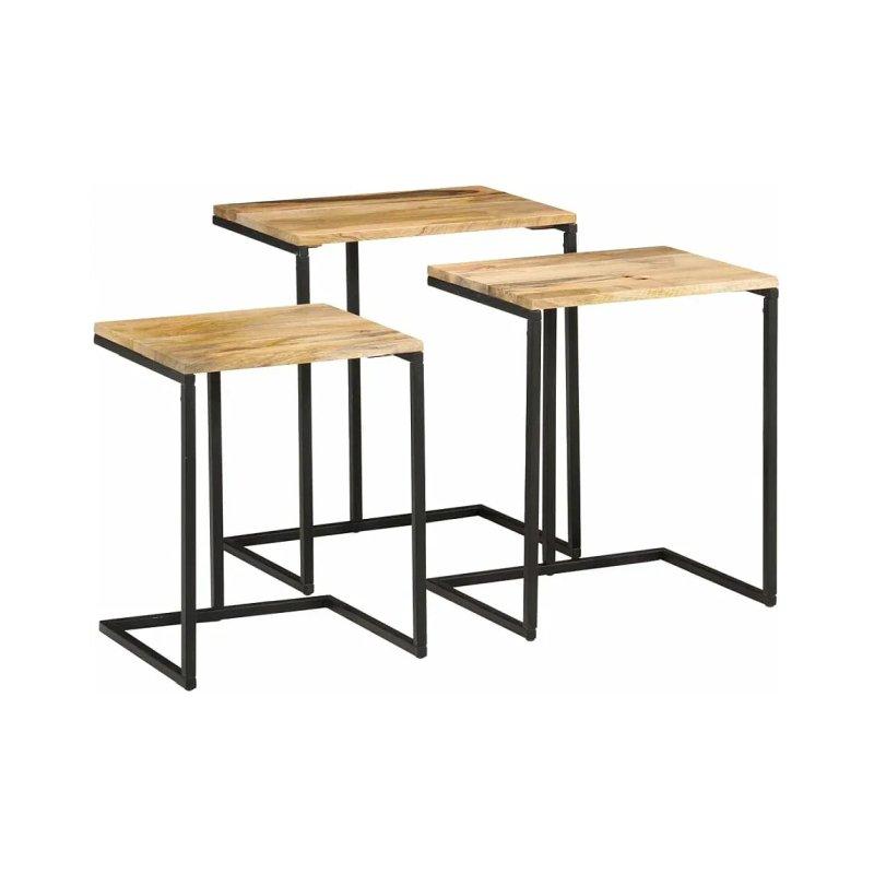 Üçlü Zigon Sehpa Masif Akasya Ahşap 45x30x51 cm - 106174