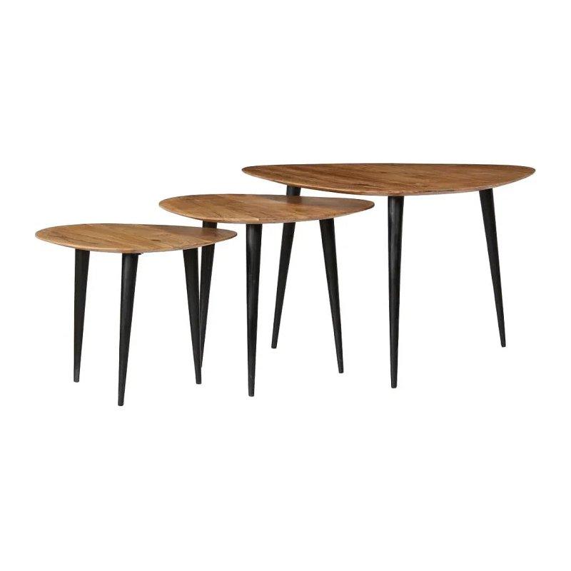 Üçlü Zigon Sehpa Masif Akasya Ahşap Siyah Metal Ayaklı 70x70x40 cm - 106144
