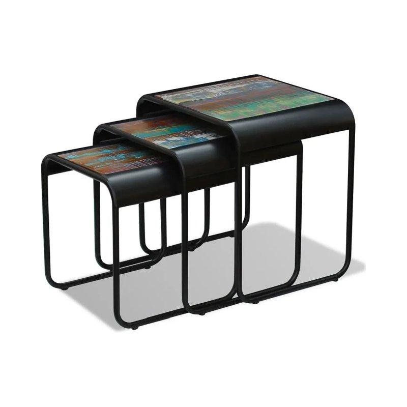 Üçlü Zigon Sehpa Masif Geri Dönüştürülmüş Ahşap 54x45x56 cm Renkli - 106168