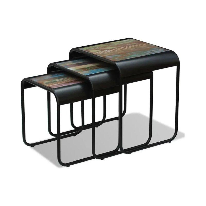 Üçlü Zigon Sehpa Masif Geri Dönüştürülmüş Ahşap 54x45x56 cm Renkli - 106168