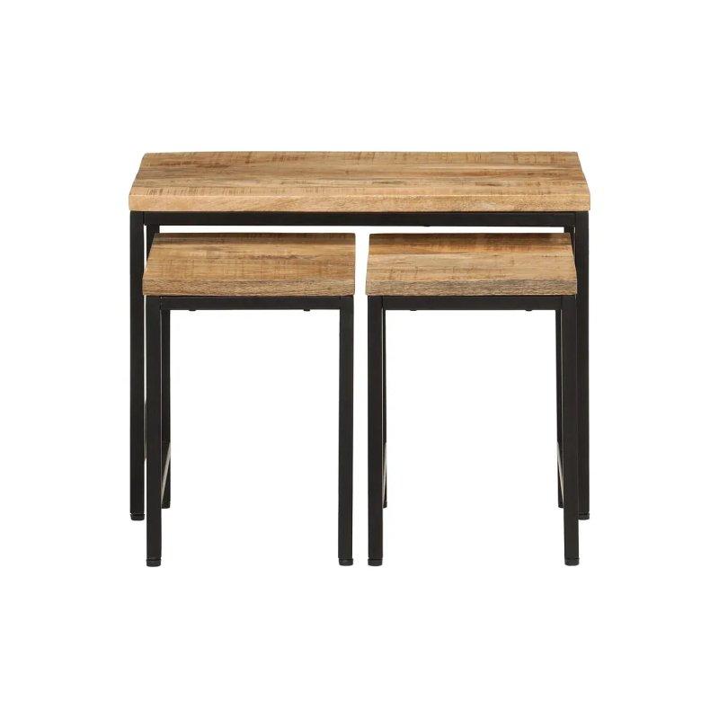 Üçlü Zigon Sehpa Masif Mango Ahşap Siyah Metal 127x89x89 cm - 106129