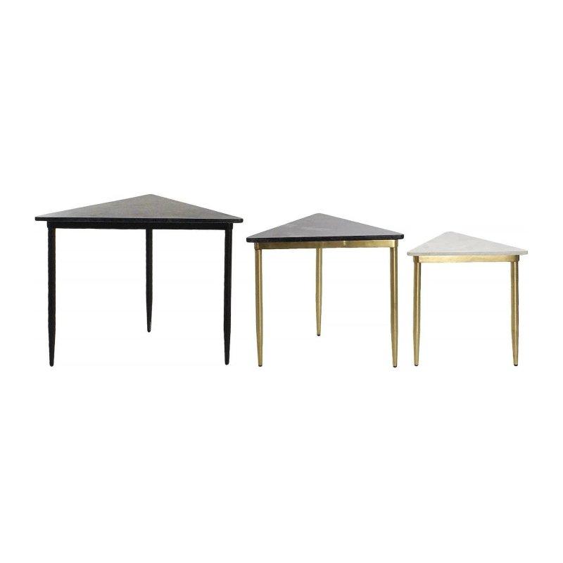 Üçlü Zigon Sehpa Mermer Beyaz Gold Metal 68x53x47 cm - 106384