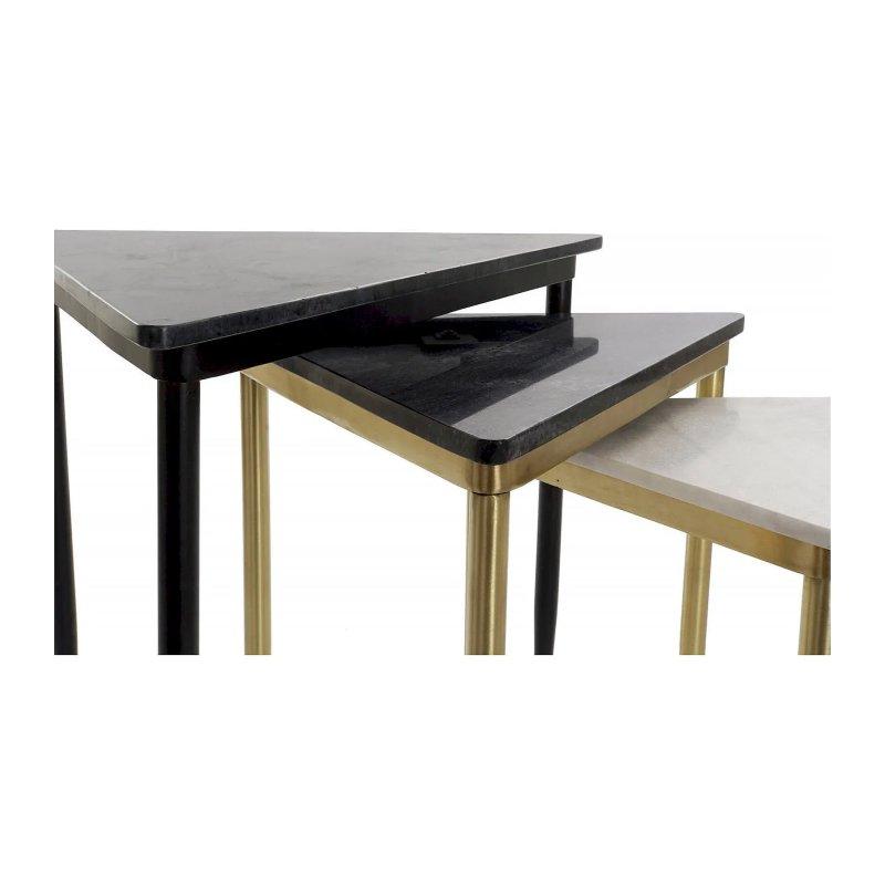 Üçlü Zigon Sehpa Mermer Beyaz Gold Metal 68x53x47 cm - 106384