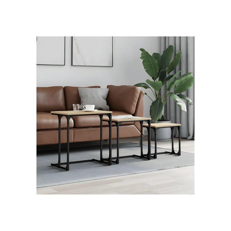 Üçlü Zigon Sehpa Meşe 51x35x53 cm Endüstriyel Ahşap Metal - 106369