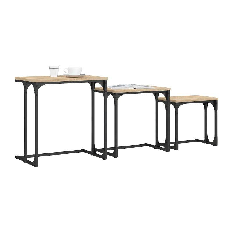 Üçlü Zigon Sehpa Meşe 51x35x53 cm Endüstriyel Ahşap Metal - 106369