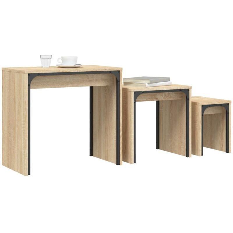 Üçlü Zigon Sehpa Meşe 60x35x56 cm Endüstriyel Ahşap Metal - 107312