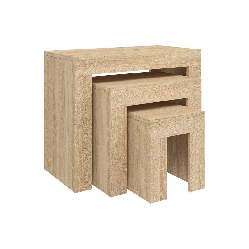 Üçlü Zigon Sehpa Meşe 61 cm Endüstriyel Ahşap - 106585