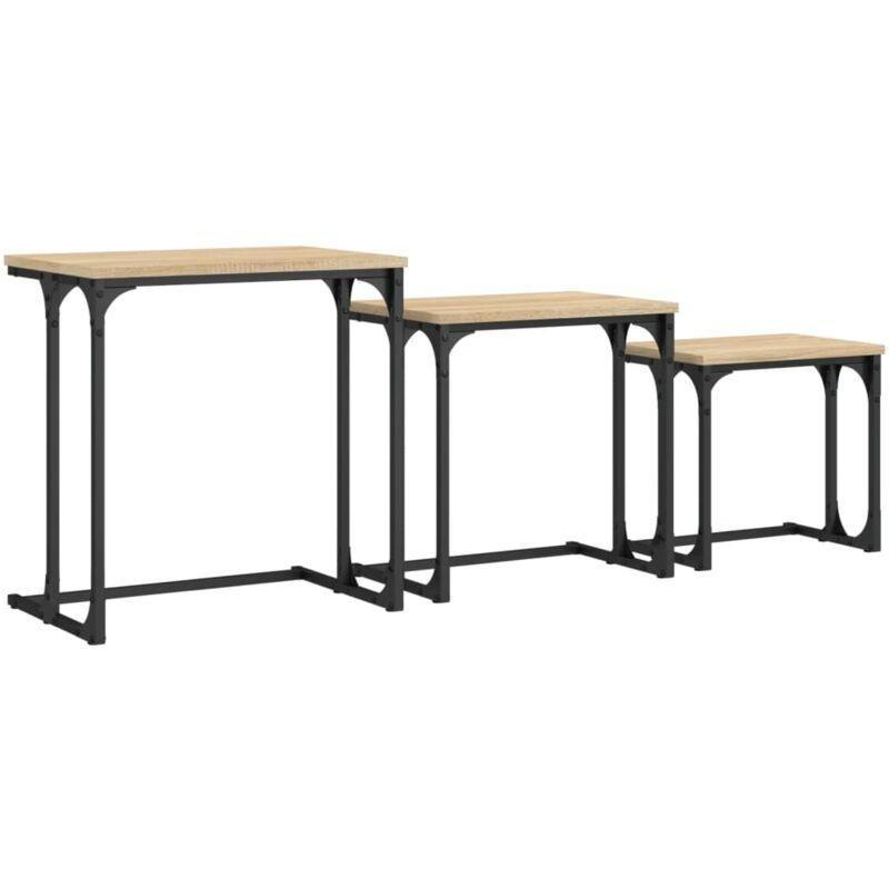 Üçlü Zigon Sehpa Meşe Kahverengi Metal Ayaklı 51x35x53 cm - 107011