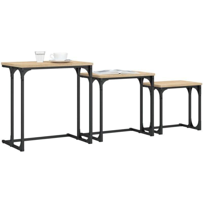Üçlü Zigon Sehpa Meşe Kahverengi Metal Ayaklı 51x35x53 cm - 107011