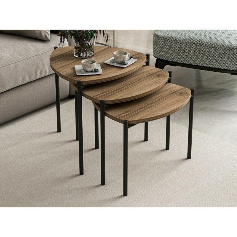 Üçlü Zigon Sehpa Seti Ceviz Rengi 45 cm Metal Ayaklı - 107381