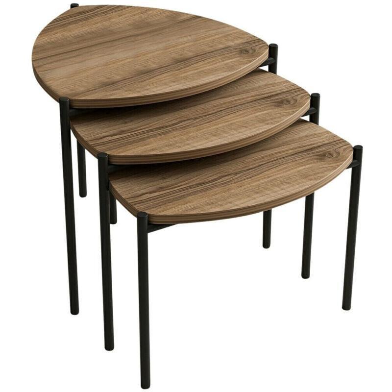 Üçlü Zigon Sehpa Seti Ceviz Rengi 45 cm Metal Ayaklı - 107381