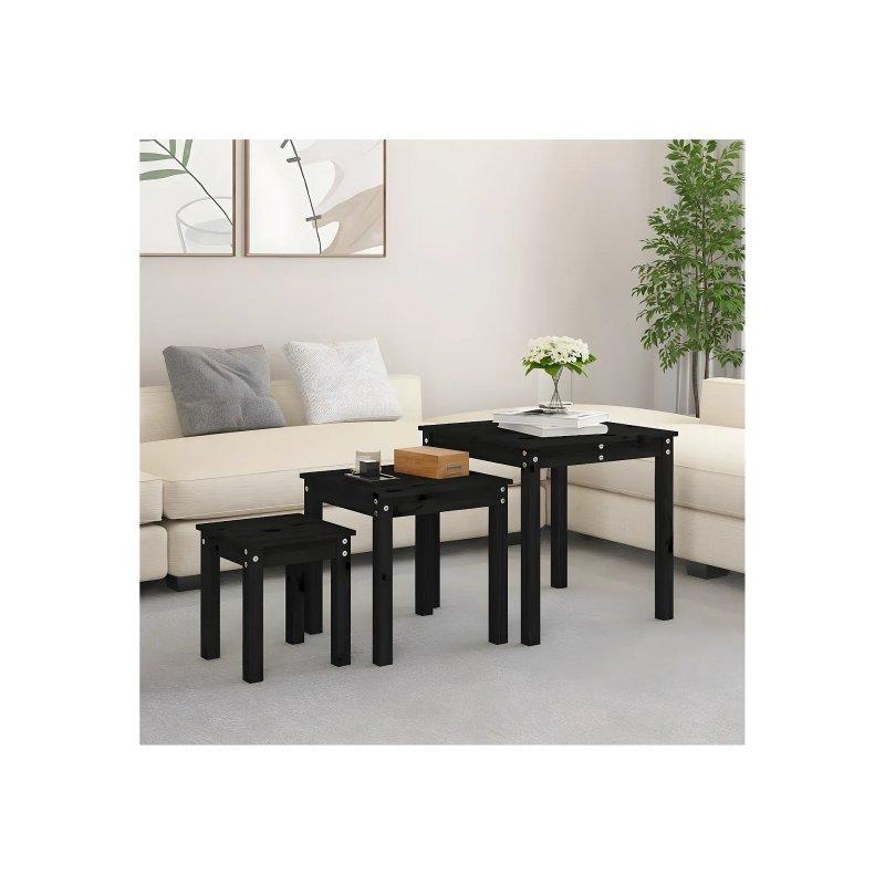 Üçlü Zigon Sehpa Siyah Masif Çam 55x55x55 cm - 106525