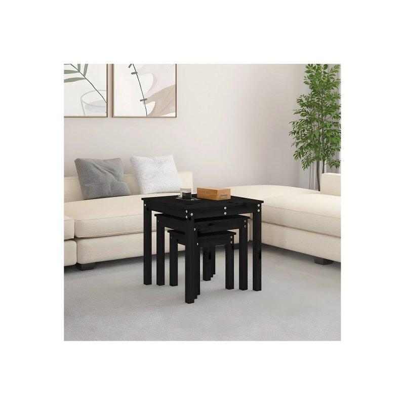 Üçlü Zigon Sehpa Siyah Masif Çam 55x55x55 cm - 106525