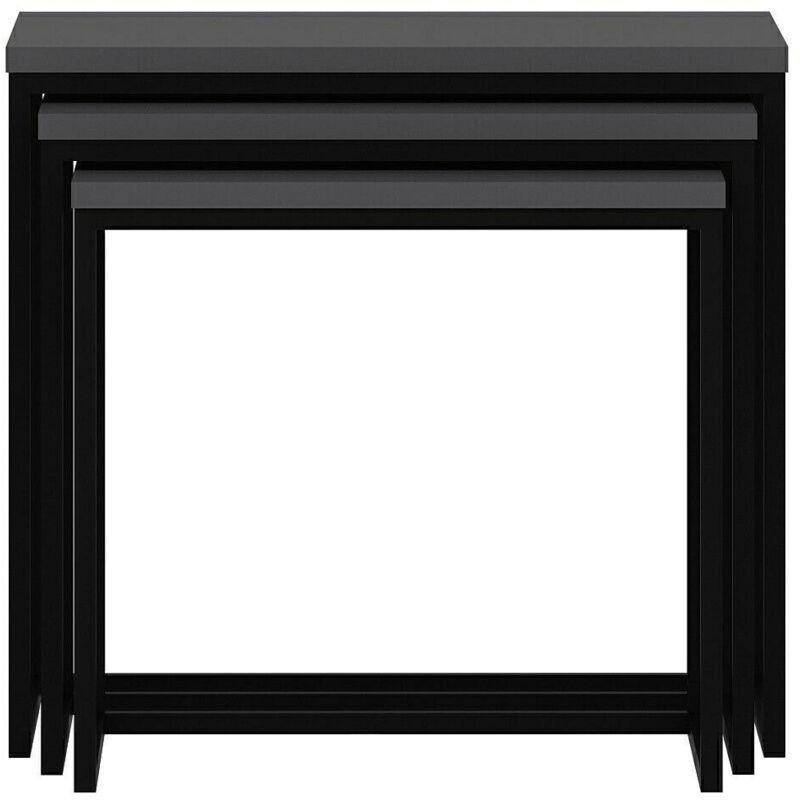 Üçlü Zigon Sehpa Siyah Metal Ayaklı Antrasit 55x40x50 cm - 107094